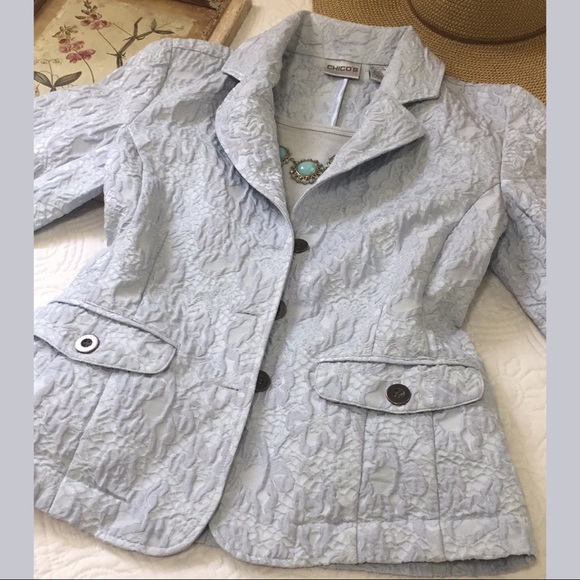 Chico’s Light Blue Tapestry Blazer - Picture 3 of 12
